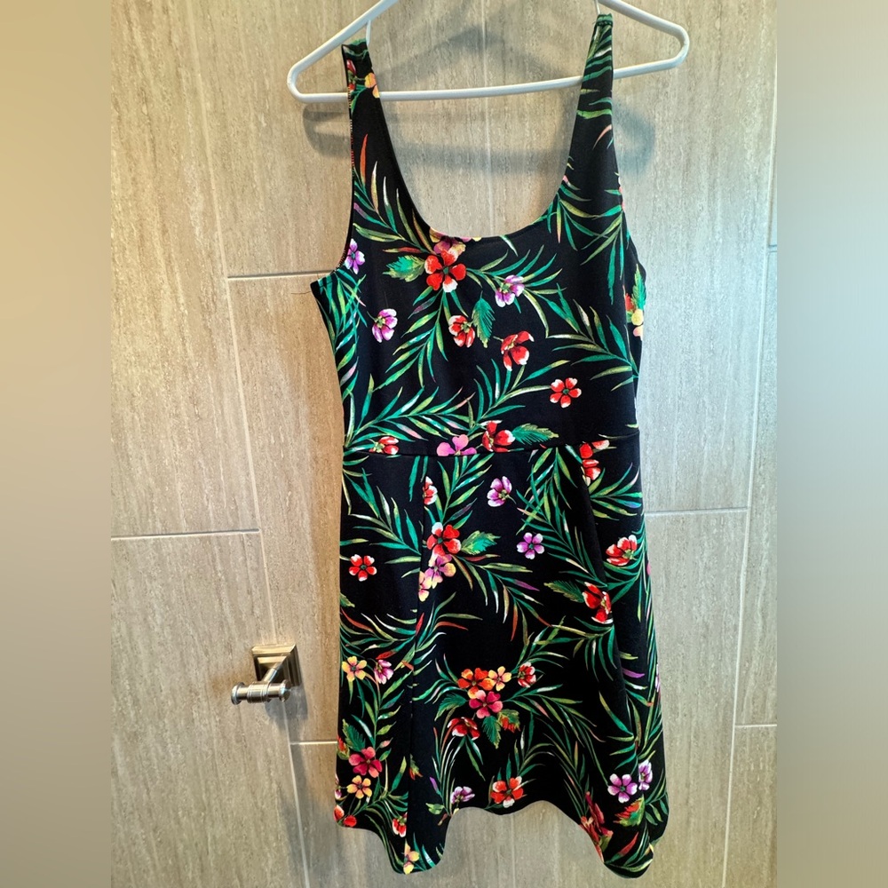 U2B black mini dress with flowers.